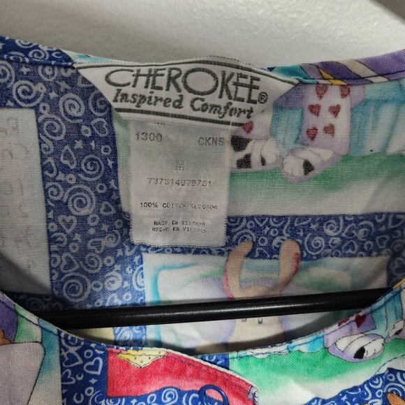 Cherokee Scrub Top Womens Size Medium Veterinarian Dogs Cats Long Sleeve Uniform - Picture 3 of 4